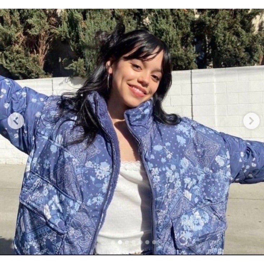 American Eagle S Patchwork Puffer Jacket Fleece S… - image 1